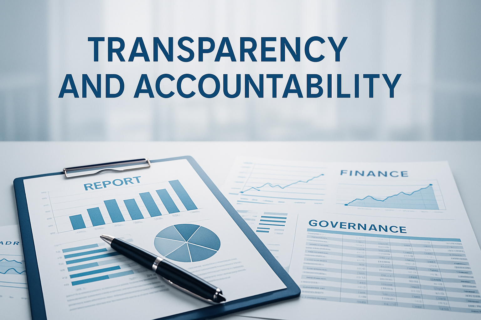 Documentos e relatórios representando transparência institucional